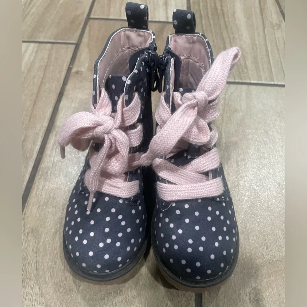 Cat & Jack Navy Polka Dot Boots with Pink Laces